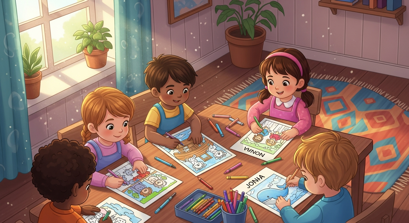 Crianças felizes colorindo